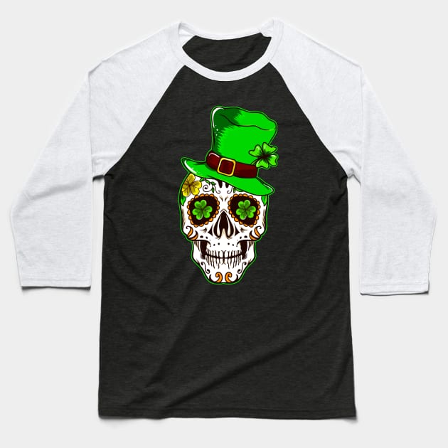 Sugar Skull St Patrick Day Leprechaun Shamrock 2020 Baseball T-Shirt by Riffize